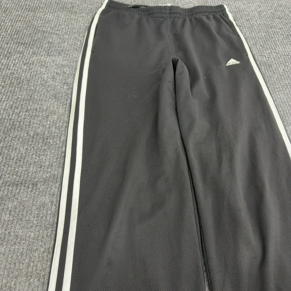 Adidas Track Pants Mens XL Black Polyester Three Stripe Mesh Athletic Sporty